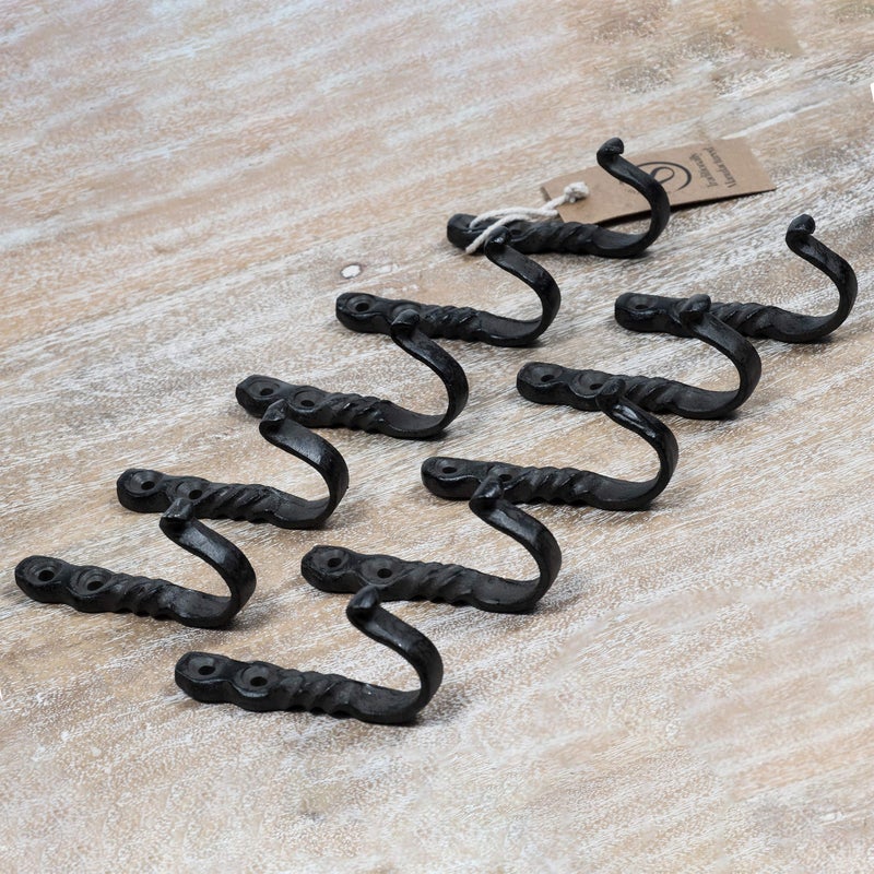 Rustic State Astor Wall Mount Cast Iron Hooks Coat Towel Bag Hat Hanger Multiuse Entryway Railroad Spike Rack Black Set of 10 - Image 3